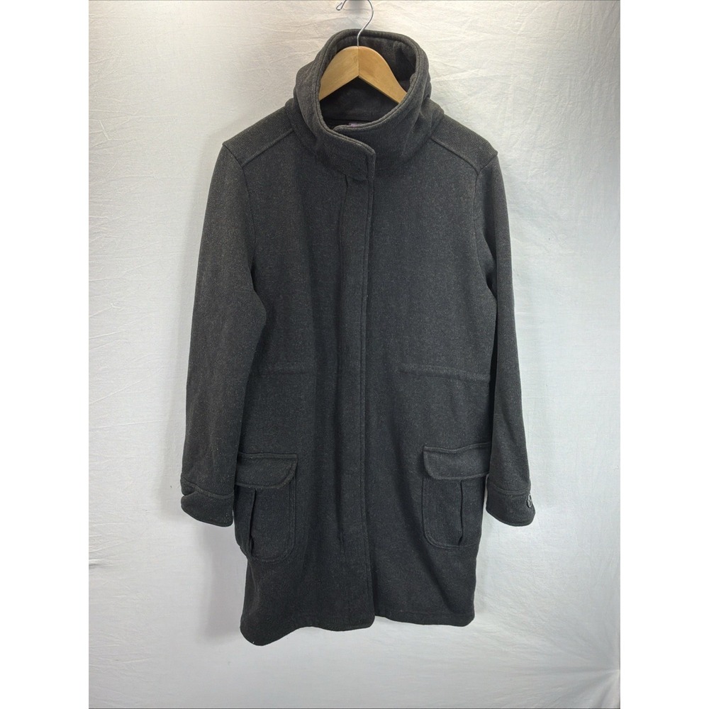 PATAGONIA Better Sweater Coat Women Size L Parka Gray Zip Snap Long Knee Length